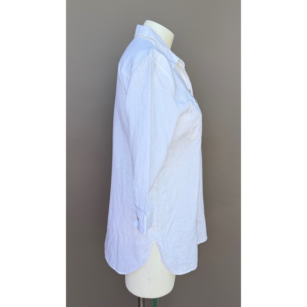 Chicos No Iron 100% Linen Shirt 1 M White 3/4 Sleeve Button Down Tunic Blouse - Picture 4 of 14